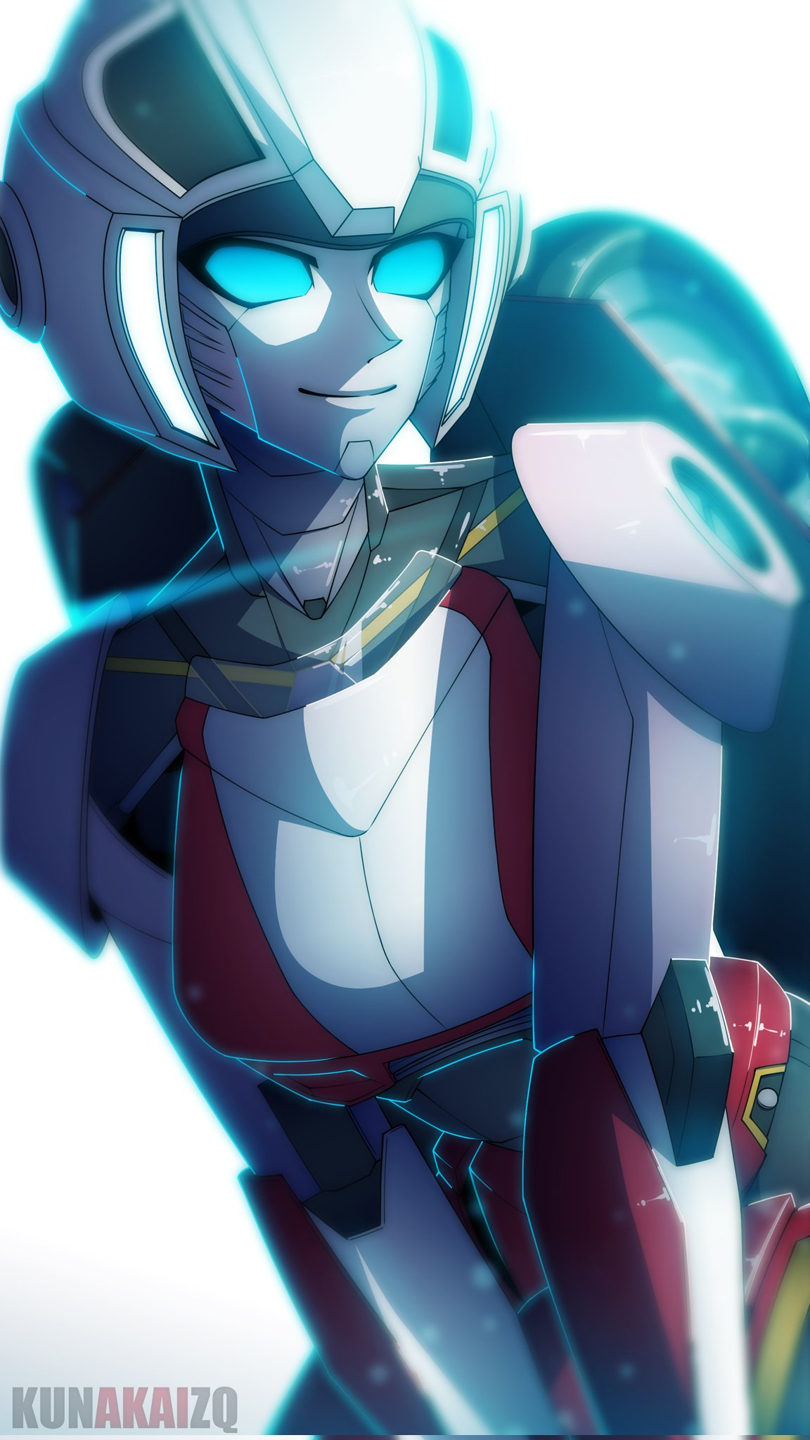 1girl, arcee, armor, blue_eyes, breasts, colored_skin, grey_skin, helmet
