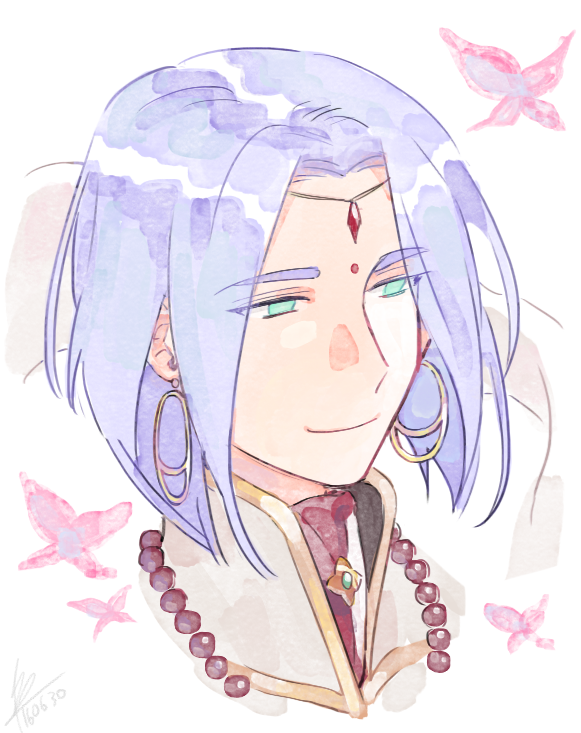1boy, ace_attorney, alternate_hair_length, alternate_hairstyle, androgynous, aqua_eyes, ascot, bead_necklace
