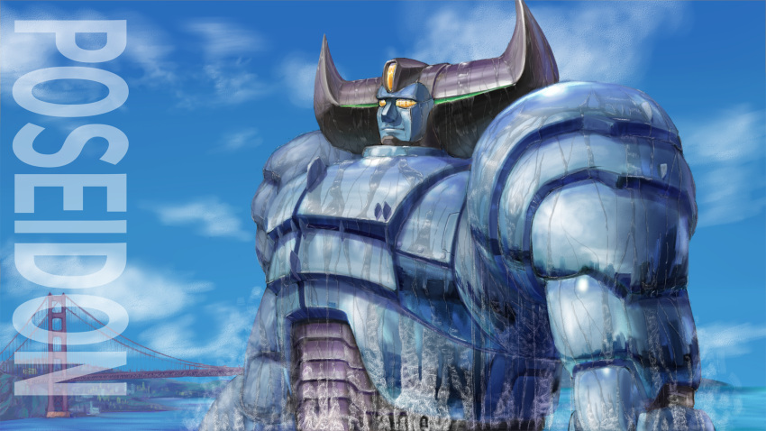 babel_ii, bridge, character_name, cloud, day, highres, mecha, no_humans