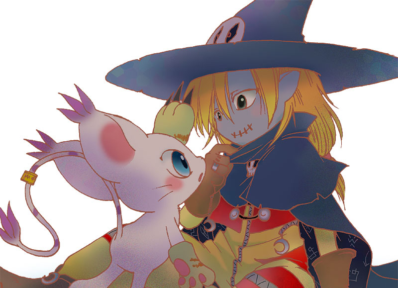 animal_ears, blonde_hair, blush_stickers, brown_gloves, cat, cat_ears, couple, digimon
