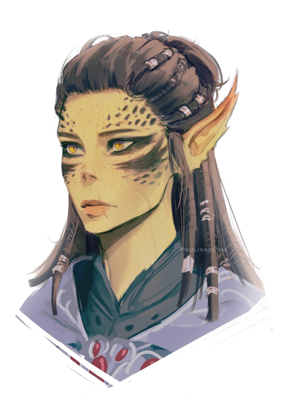 1girl, armor, baldur's_gate, baldur's_gate_3, closed_mouth, colored_skin, dreadlocks, dungeons_and_dragons