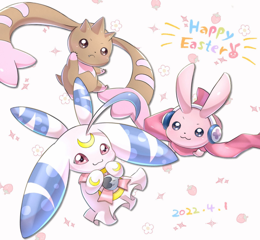 3others, cutemon, dated, digimon, easter, english_text, fang, happy
