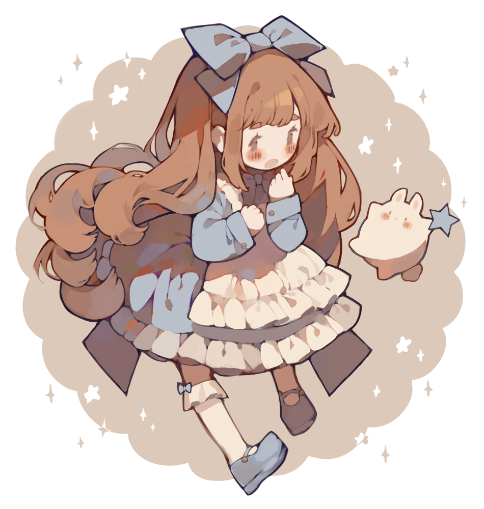 1girl, alice_(alice_in_wonderland), alice_(alice_in_wonderland)_(cosplay), alice_in_wonderland, animal_ears, apron, artist_self-insert, back_bow