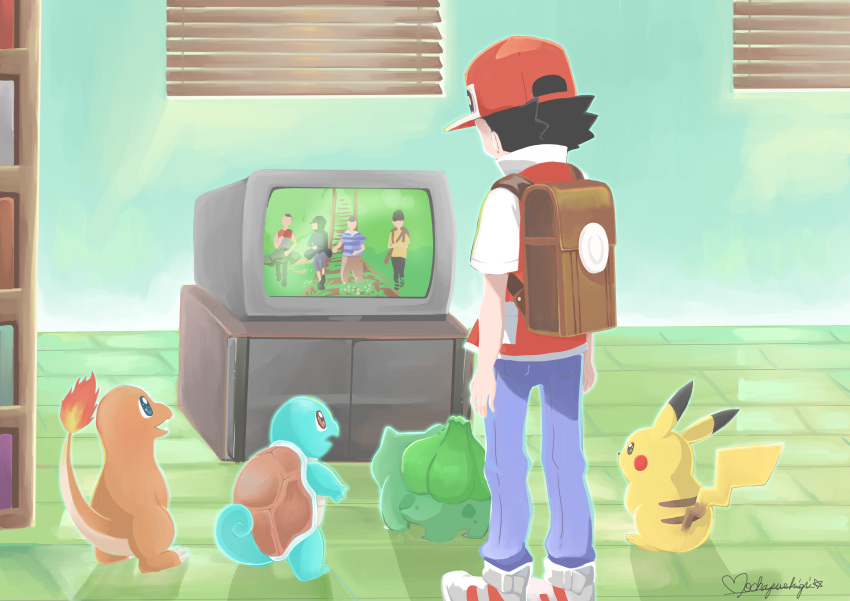 1boy, absurdres, arms_at_sides, backpack, bag, black_hair, blue_eyes, bookshelf