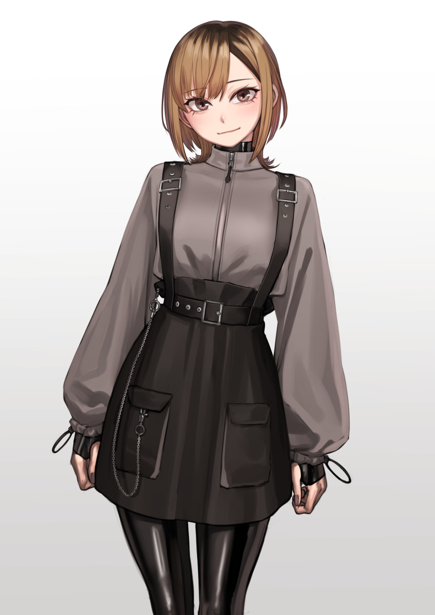 1girl, absurdres, blush, bodysuit, bodysuit_under_clothes, breasts, brown_eyes, highres