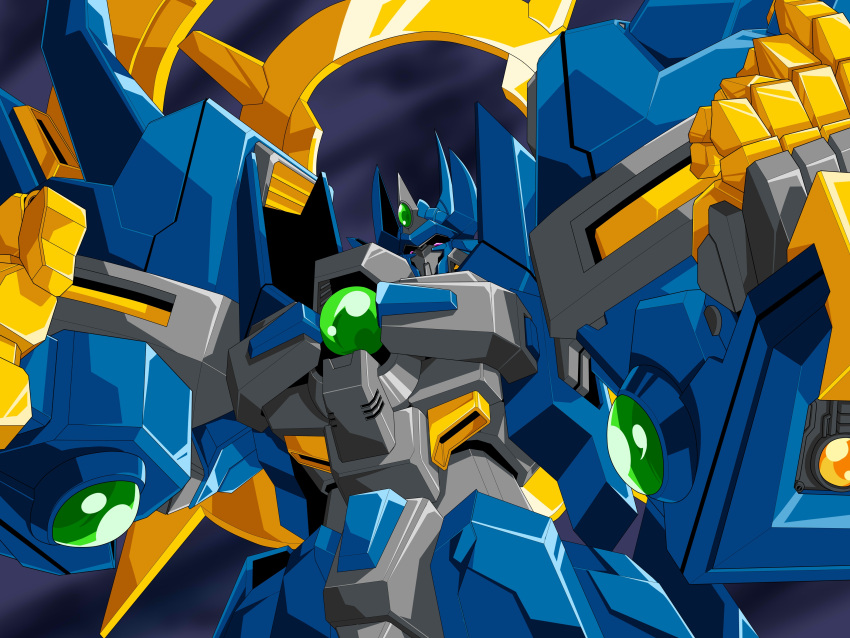absurdres, blue_background, clenched_hand, gem, green_gemstone, helmet, highres, joints