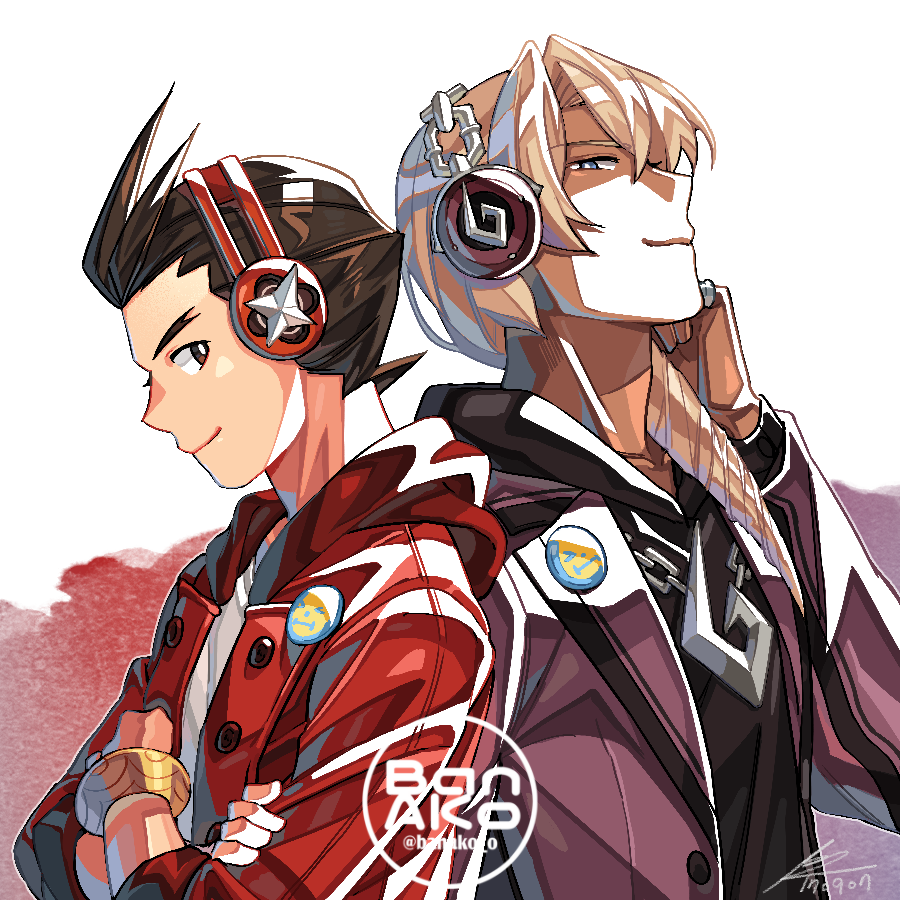 2boys, :3, ace_attorney, alpha_transparency, antenna_hair, apollo_justice, apollo_justice_(stylin'_street_clothes), artist_name