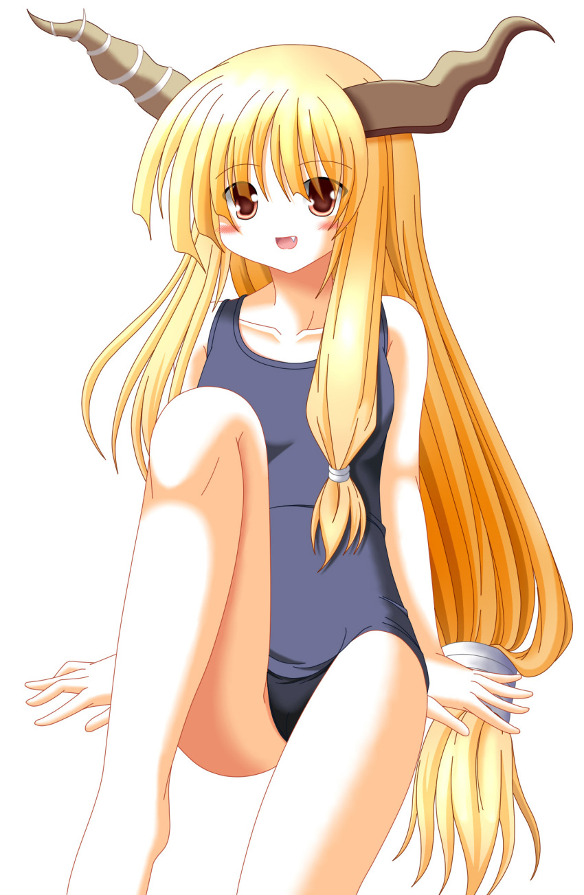ass, blonde_hair, fang, horns, ibuki_suika, long_hair, mukiryoku_seimeitai, no_nose, red_eyes, school_swimsuit, swimsuit, touhou, towel