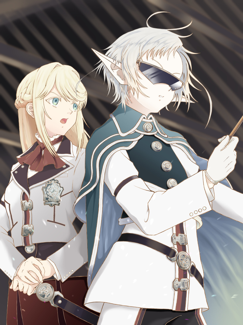 1girl, absurdres, ariel_anemoi_asura, ascot, blonde_hair, blue_eyes, braid, cloak