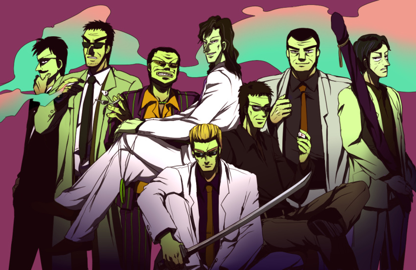 6+boys, akagi:_yami_ni_oritatta_tensai, black_hair, black_jacket, black_necktie, blazer, blonde_hair, brown_necktie