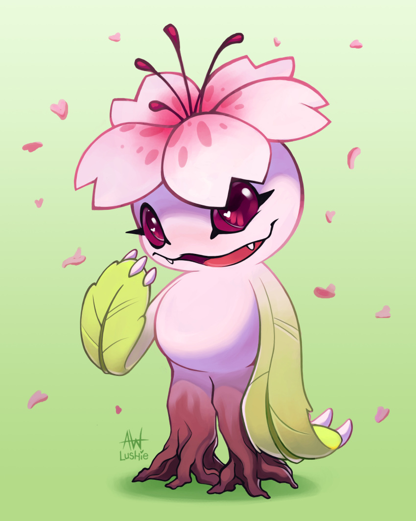1other, absurdres, artist_name, digimon, digimon_(creature), falling_petals, flower, full_body