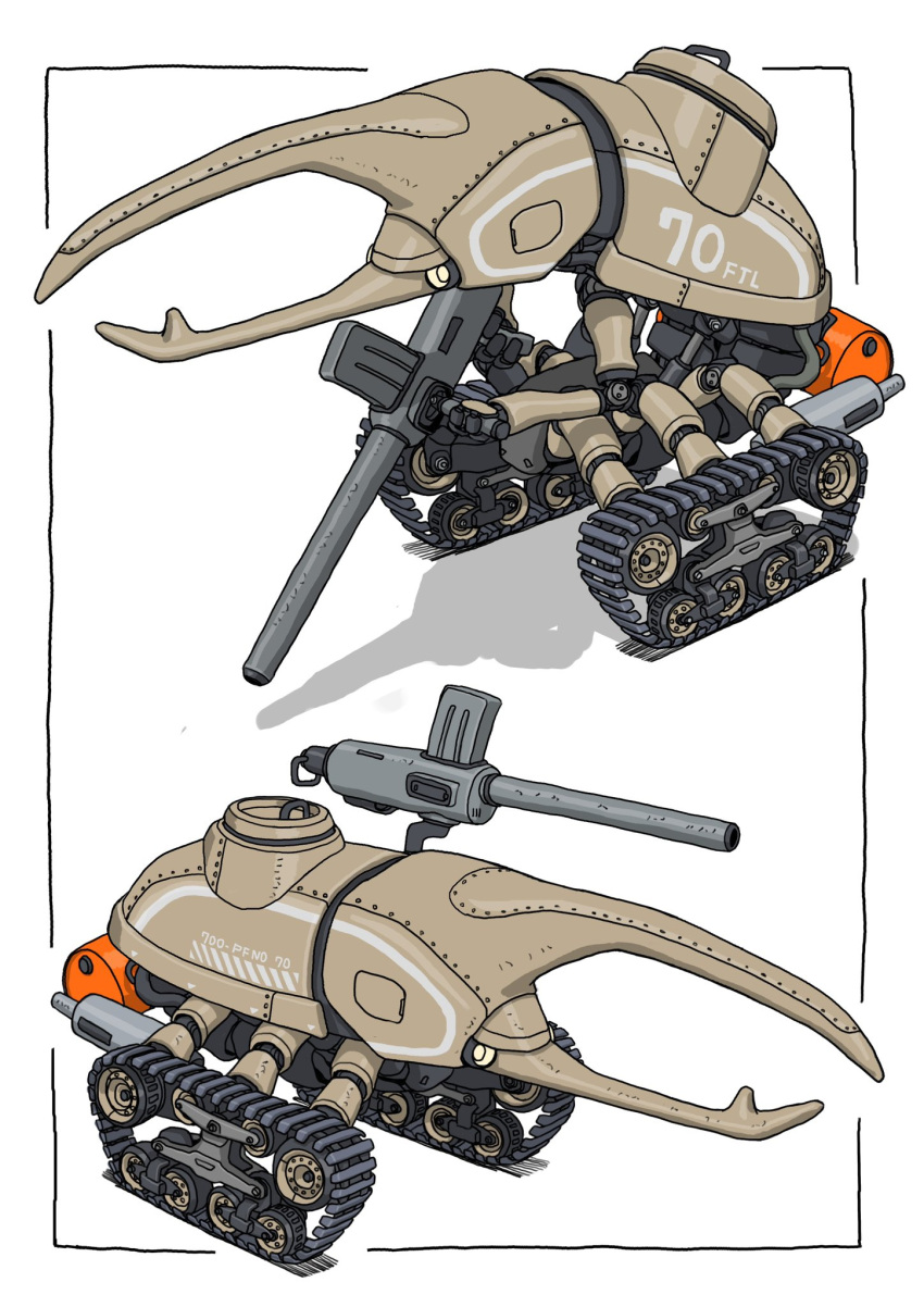 animal-themed_vehicle, armored_vehicle, beetle, bug, caterpillar_tracks, gatling_santouhei, gun, highres