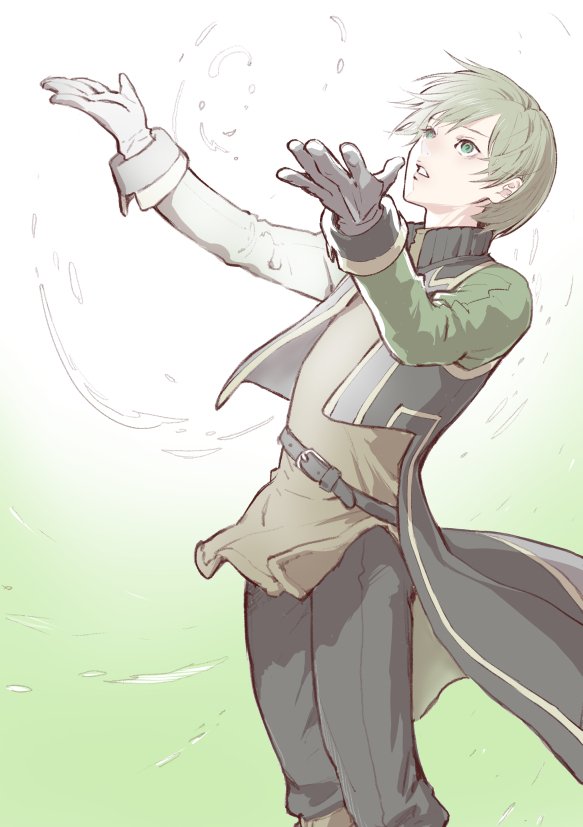 1boy, belt, brown_hair, gensou_suikoden, gensou_suikoden_iii, gloves, green_eyes, long_sleeves