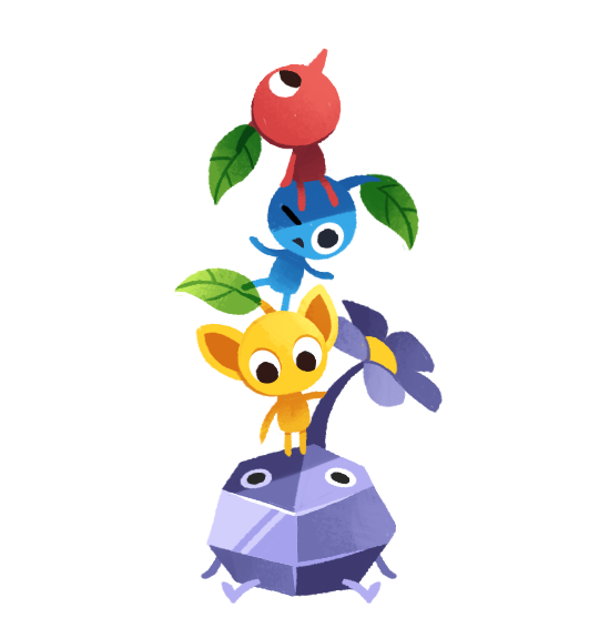 black_eyes, black_skin, blue_pikmin, blue_skin, colored_skin, creature_tower, english_commentary, flower