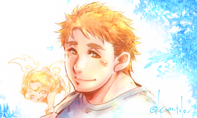 2boys, blonde_hair, blush, brown_eyes, cherub, closed_mouth, commentary_request, cupid_(housamo)