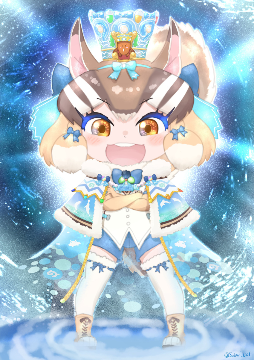 1girl, absurdres, acorn, animal_ears, boots, brown_eyes, brown_hair, chipmunk_ears