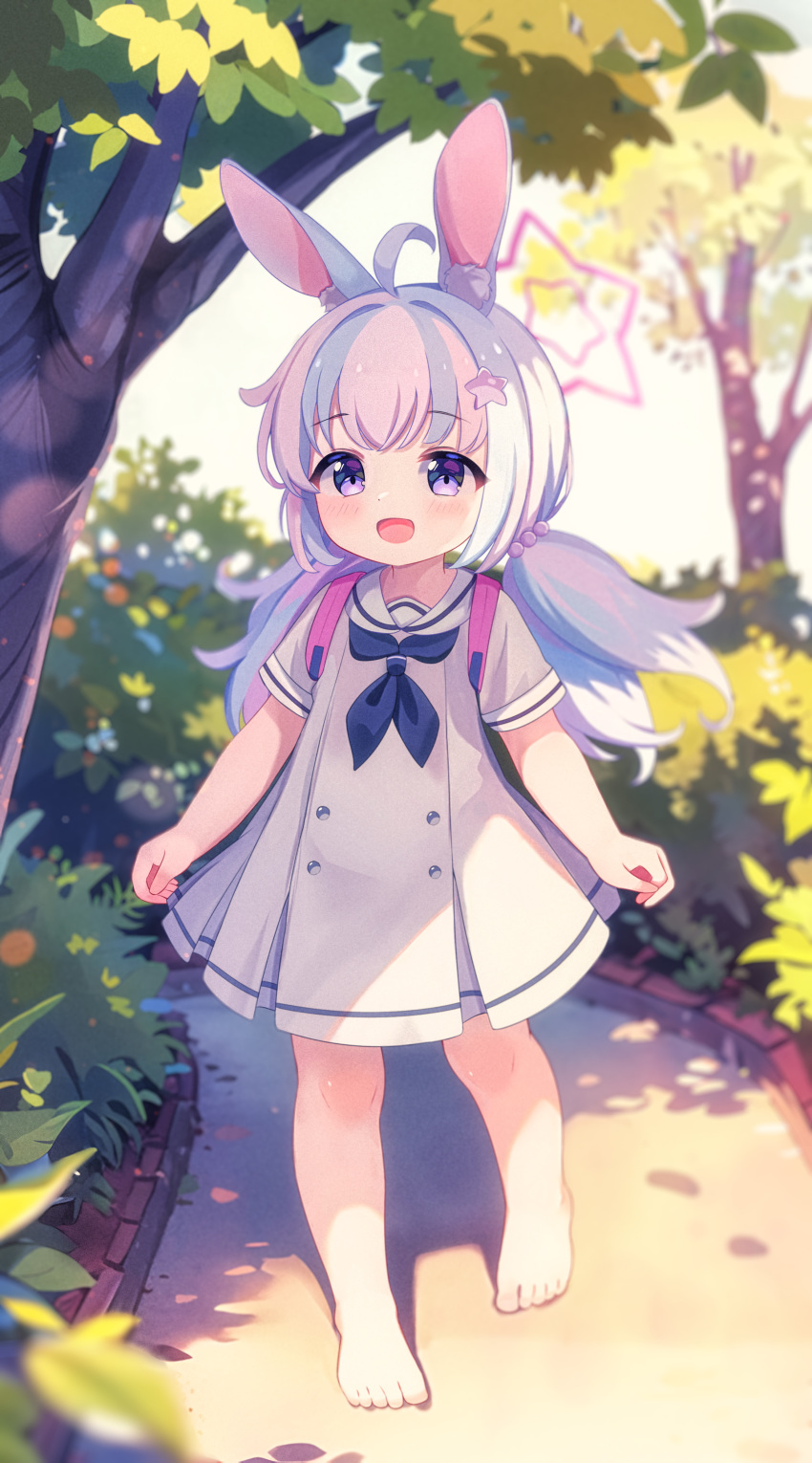 1girl, absurdres, ahoge, animal_ear_fluff, animal_ears, barefoot, blue_archive, blue_eyes