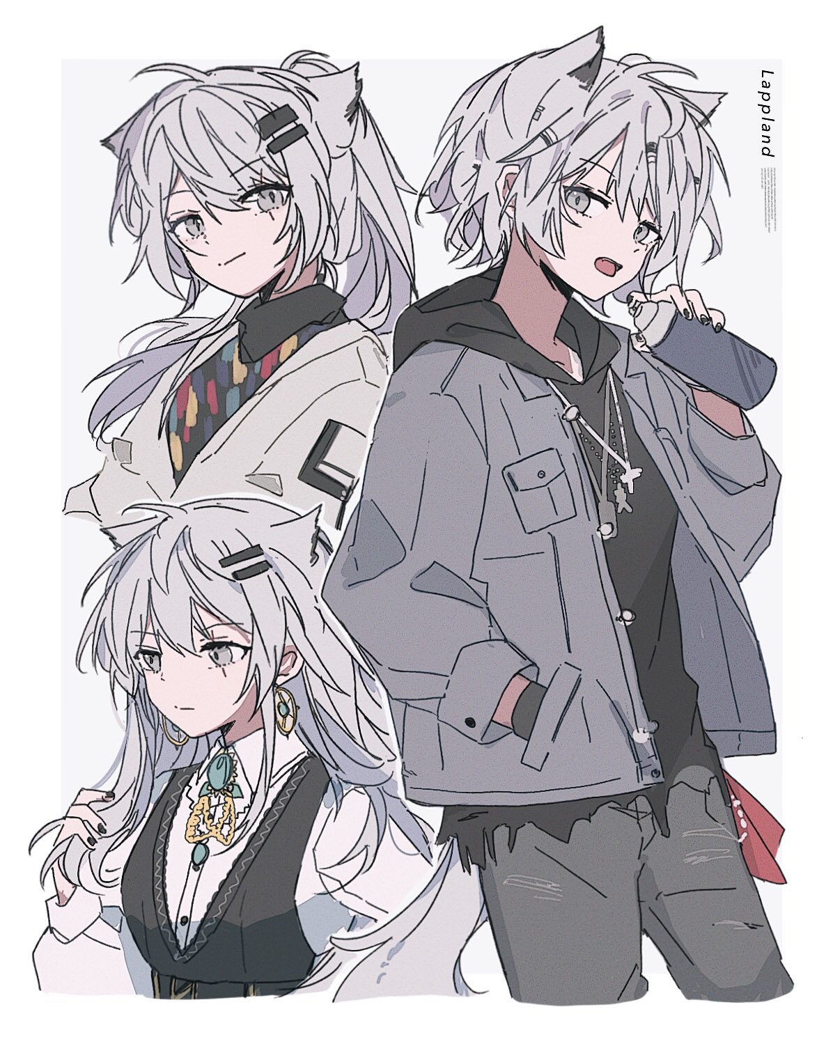 1girl, alternate_costume, ambience_synesthesia, animal_ears, arknights, black_nails, black_pants, black_shirt