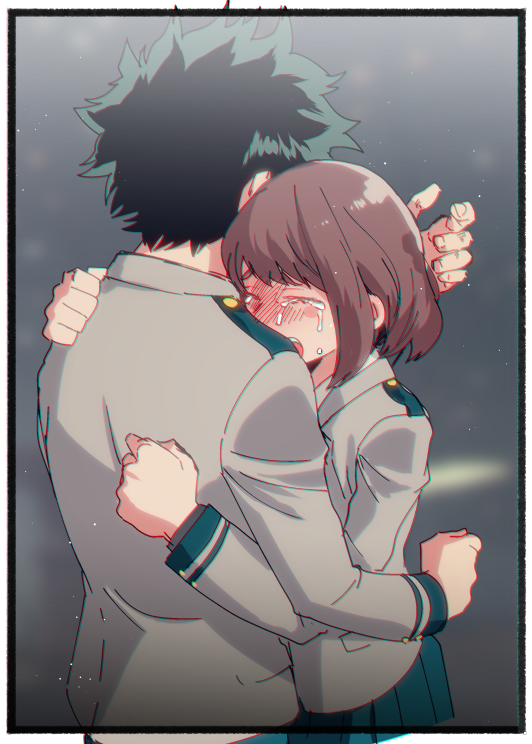 1boy, 1girl, boku_no_hero_academia, brown_eyes, brown_hair, couple, green_eyes, green_hair
