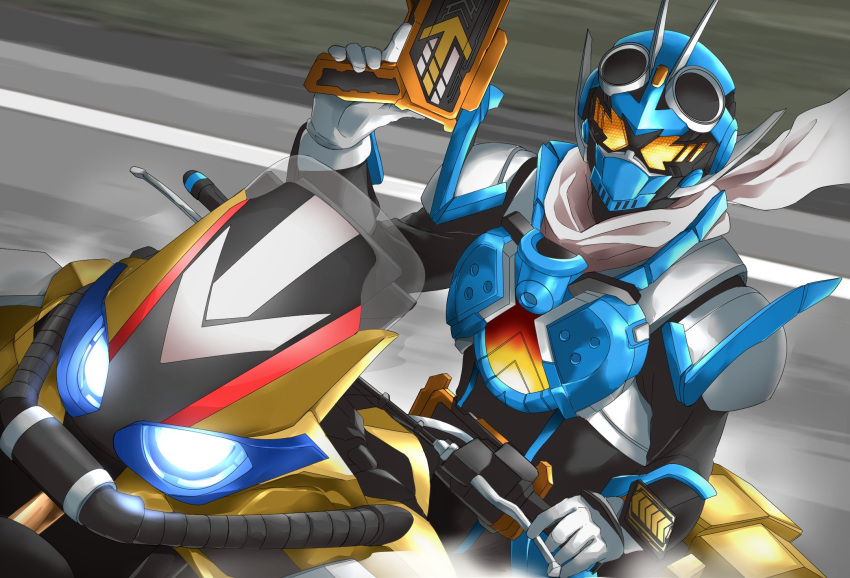 1boy, black_bodysuit, blue_armor, blue_eyes, bodysuit, gloves, glowing, glowing_eyes