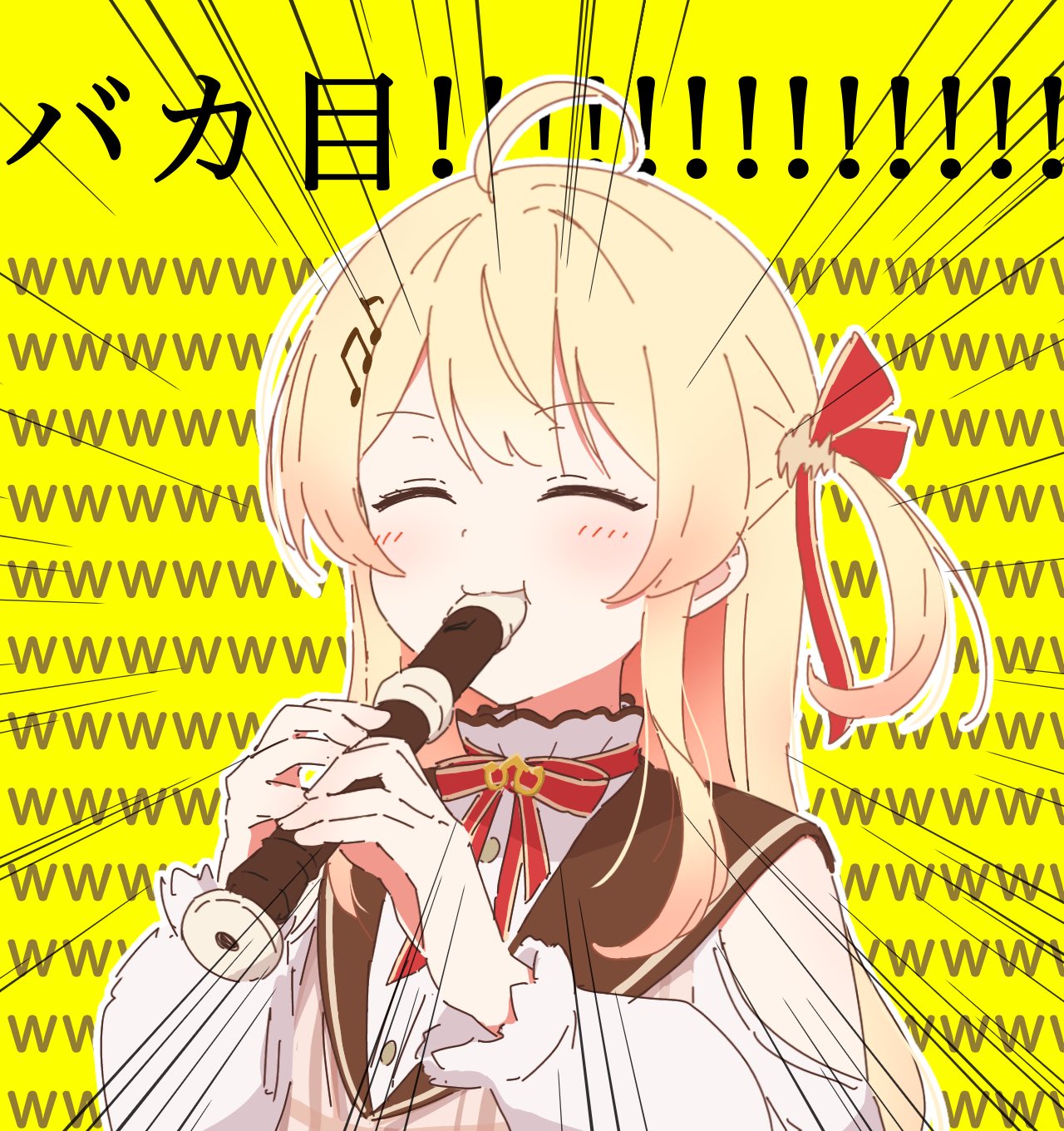 1girl, ahoge, ama_(ama_ekaku), blonde_hair, closed_eyes, emphasis_lines, hair_ornament, highres