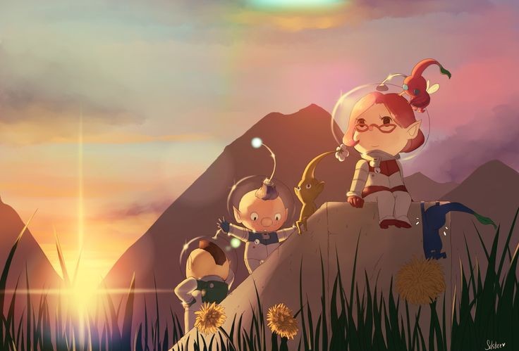 1girl, 2boys, alien, alph_(pikmin), backpack, bad_id, bad_pixiv_id, bag