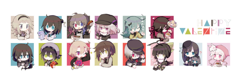 5boys, 6+girls, ?, ahoge, animal_on_head, apron, aqua_hair, ascot