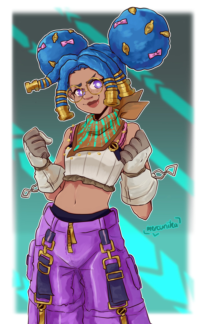 1girl, absurdres, ain_(ptah)_(dislyte), artist_name, blue_hair, brown_lips, brown_neckerchief, clenched_hands