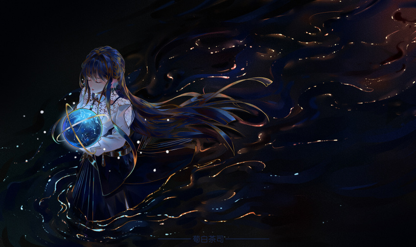 1girl, animal_ears, arknights, artist_name, astesia_(arknights), bird_ears, celestial_globe, closed_eyes