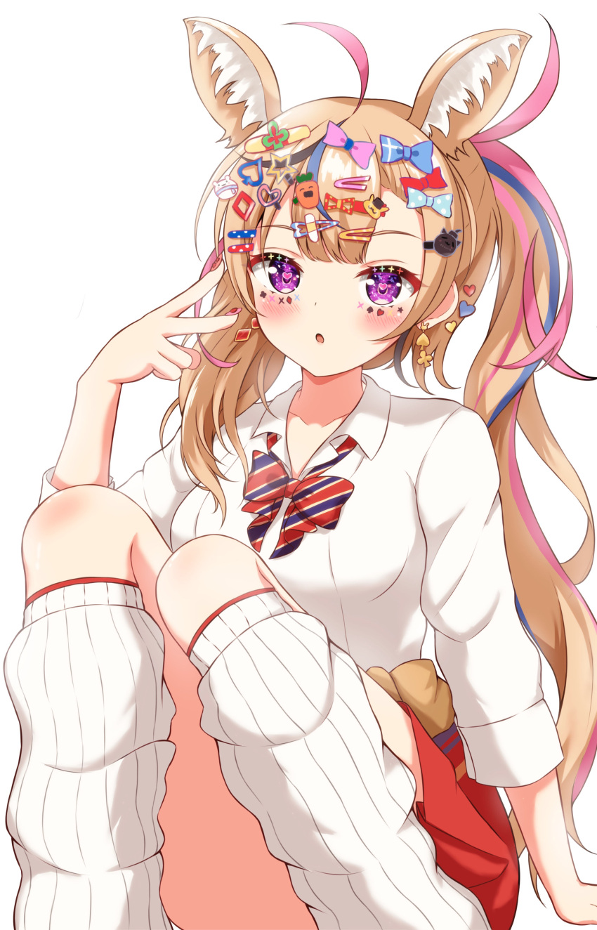 1girl, :o, absurdres, ahoge, animal_ears, blonde_hair, blue_hair, blush