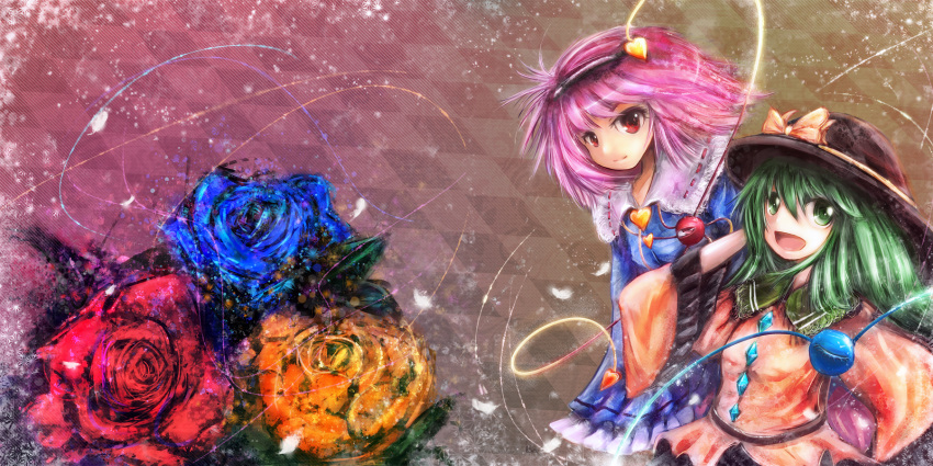 :d, argyle, argyle_background, bad_id, blue_rose, bow, dot_heit, eyes