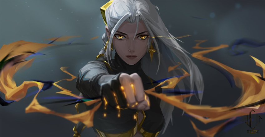 1girl, artist_logo, commentary, earrings, gold, highres, jewelry, liquid_gold
