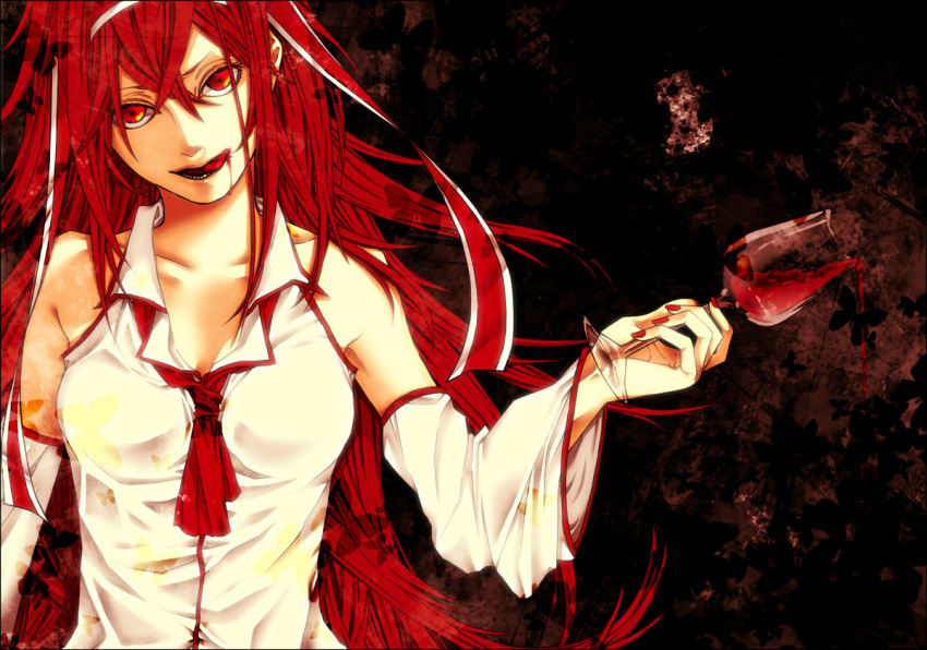 artist_request, detached_sleeves, juon_kiku, long_hair, manogiichi, orange_eyes, red_hair, redhead