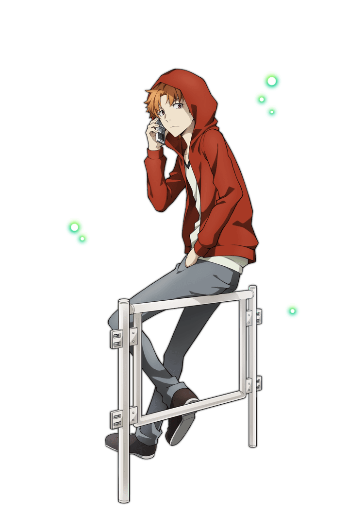 1boy, bad_source, bungou_stray_dogs, fingernails, hand_in_pocket, holding, holding_phone, hood