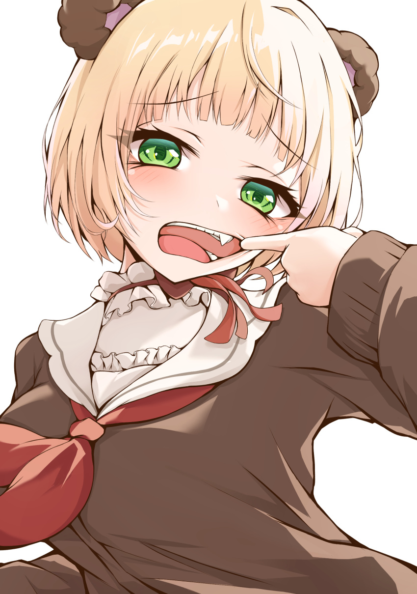 1girl, absurdres, animal_ears, bear_ears, blonde_hair, brown_cardigan, brown_sweater, cardigan