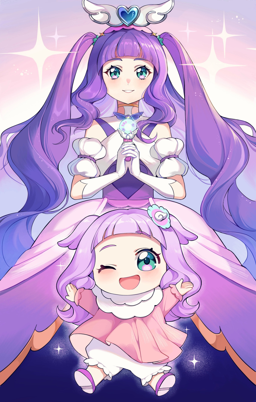 1girl, ;d, absurdres, aged_up, aqua_eyes, baby, bai_xin, commentary_request