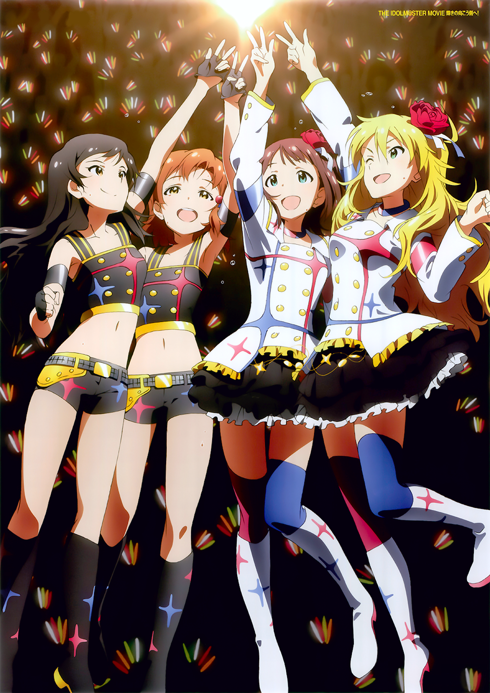 4girls, amami_haruka, black_hair, blonde_hair, brown_hair, flower, hair_flower, hair_ornament