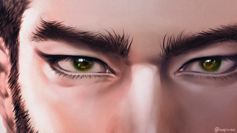 1boy, alternate_eye_color, black_hair, buzz_cut, close-up, eye_focus, eyelashes, golden_kamuy