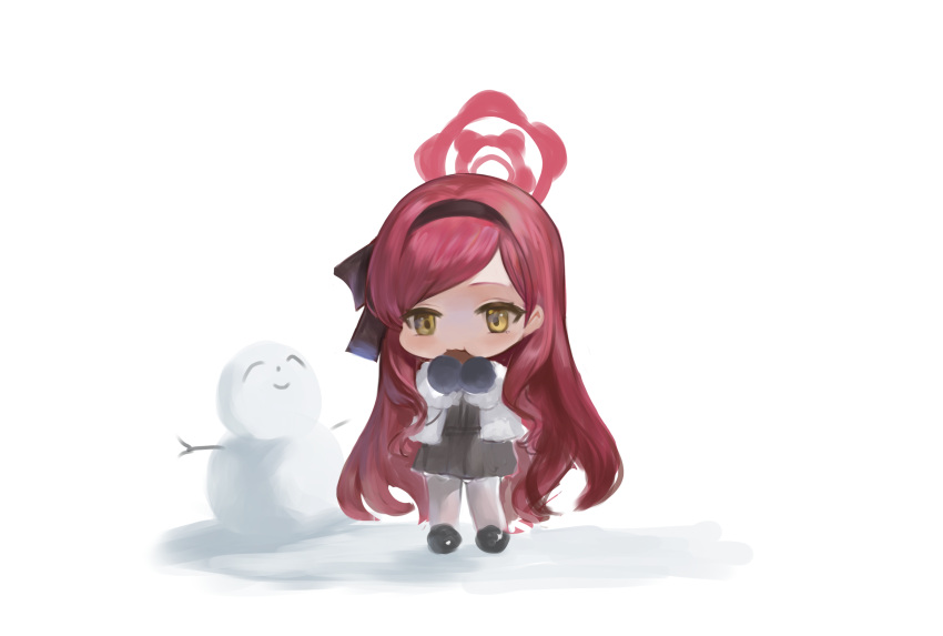 1girl, arona's_sensei_doodle_(blue_archive), black_bow, black_footwear, black_gloves, black_hairband, black_shirt, black_skirt