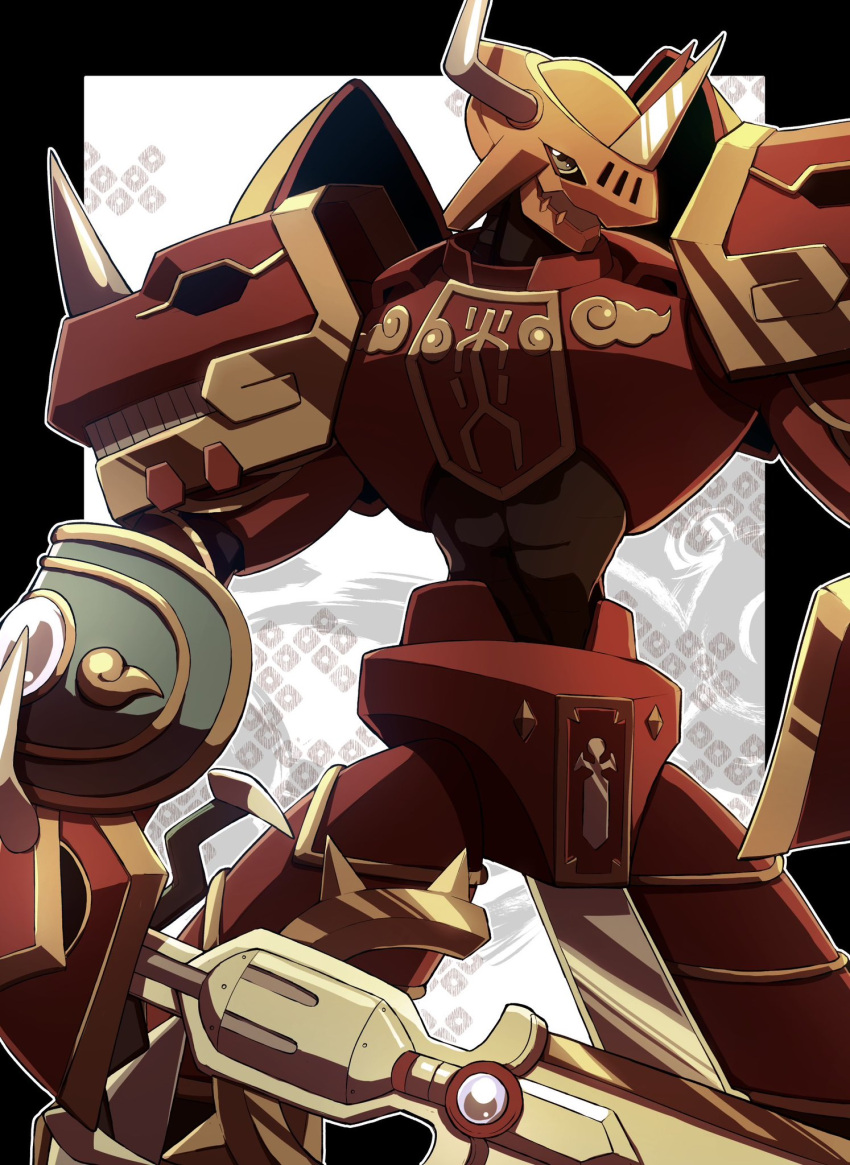 1boy, armor, digimon, digimon_(creature), highres, horns, kaisergreymon, male_focus