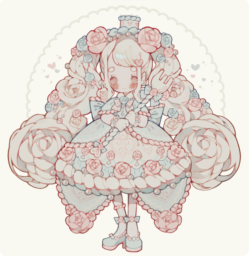 1girl, adoptable, asymmetrical_legwear, back_bow, blonde_hair, blue_bow, blue_capelet, blue_dress