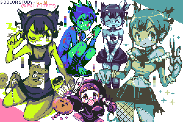 2girls, bare_shoulders, black_hair, black_tank_top, blue_hair, blue_jacket, candy, christy_frisby