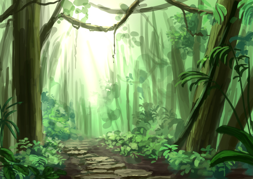 absurdres, bush, fern, forest, grass, highres, jungle, meron_2770