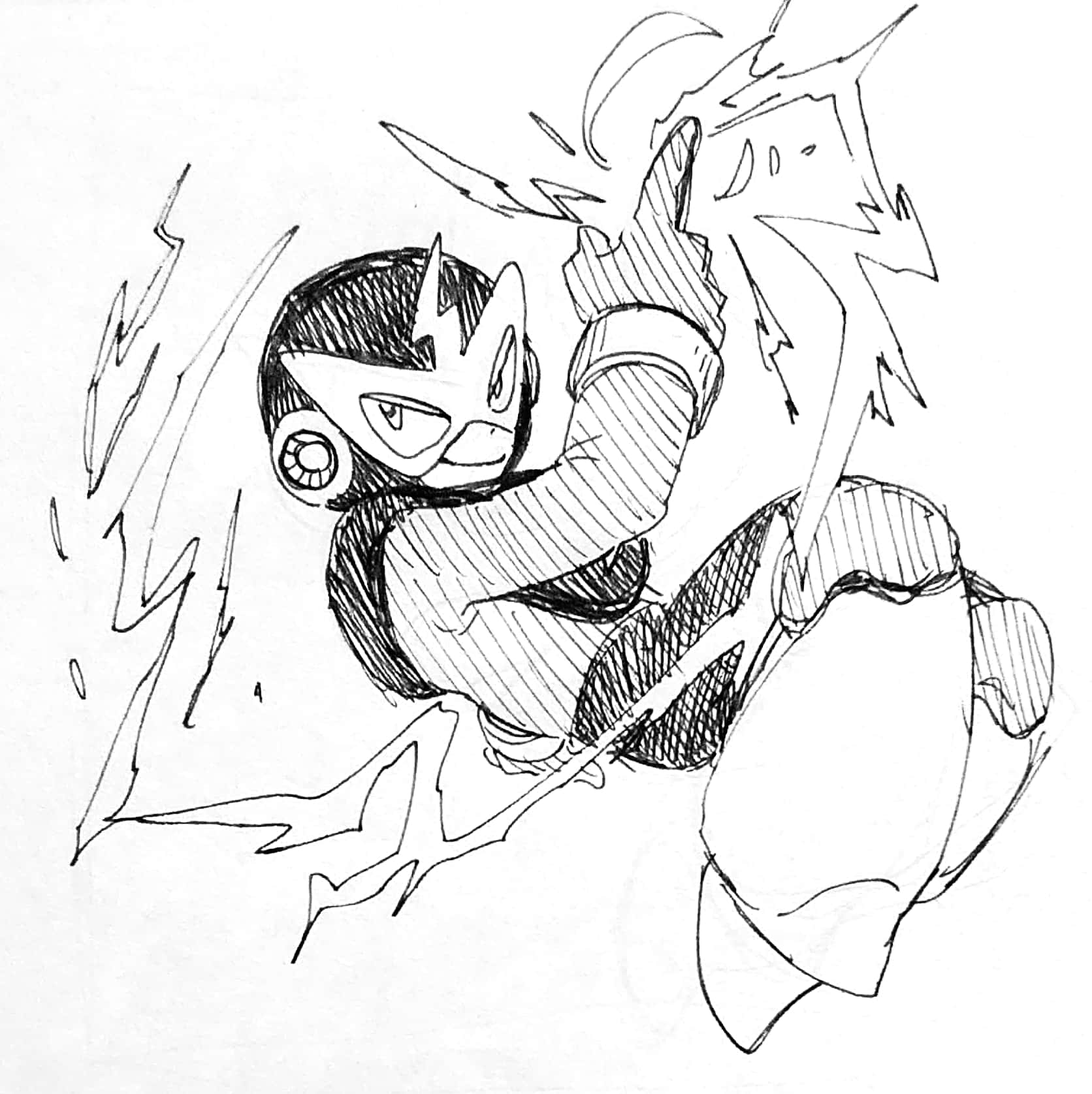 1boy, android, bodysuit, closed_mouth, commentary, domino_mask, elec_man, electricity