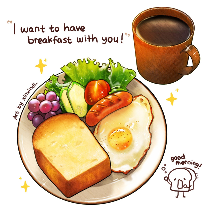 artist_name, breakfast, coffee_cup, cup, disposable_cup, egg_(food), english_text, food