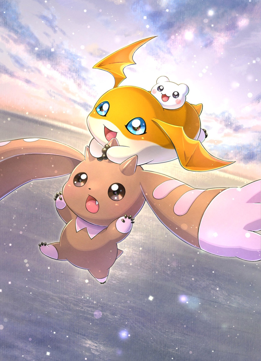 3others, digimon, digimon_(creature), flying, highres, horns, looking_at_viewer, lopmon