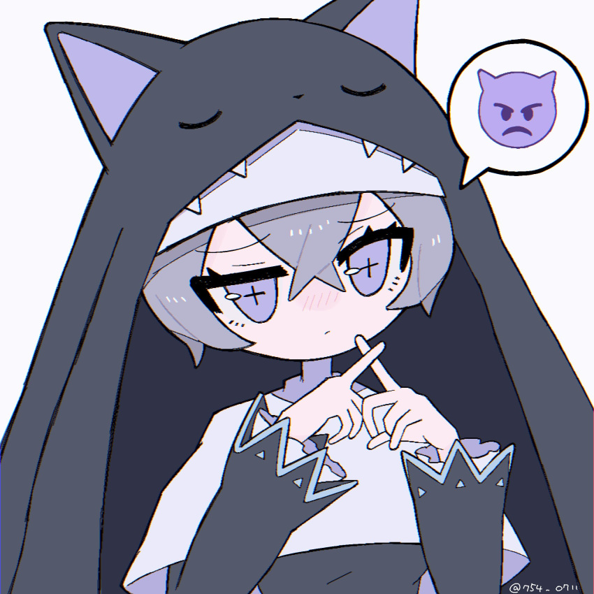 1girl, animal_ears, animal_hood, cat_ears, demon_emoji, digimon, digimon_(creature), hat