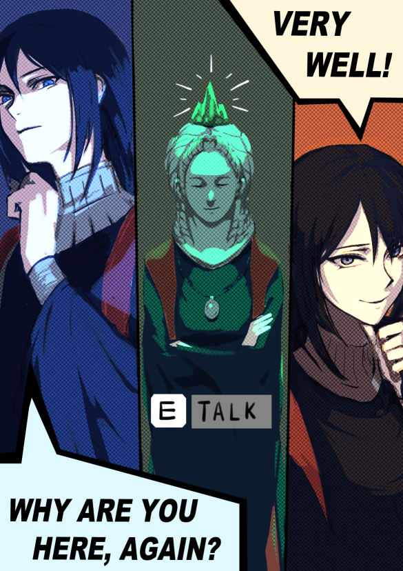 black_hair, blue_eyes, dot_7333, elden_ring, hat, jewelry, looking_at_viewer, looking_down
