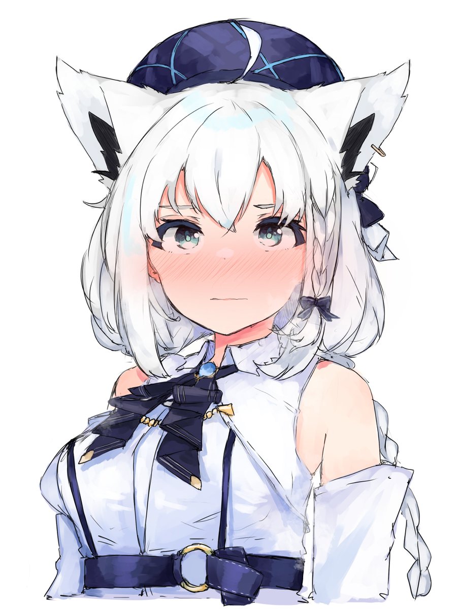 1girl, ahoge, animal_ear_fluff, animal_ears, beret, blush, braid, detached_sleeves