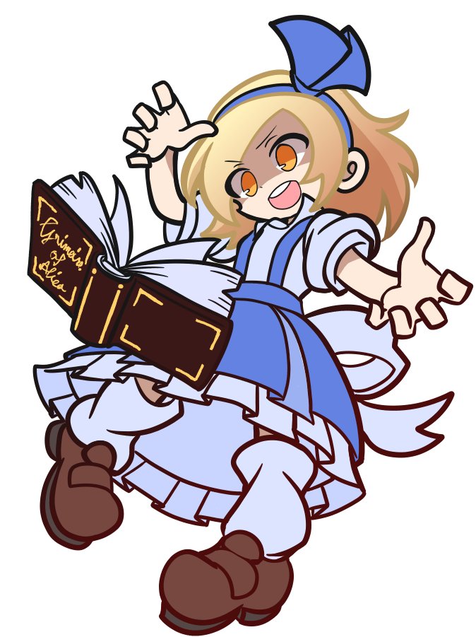 1girl, alice_margatroid, alice_margatroid_(pc-98), back_bow, blonde_hair, blue_hairband, blue_ribbon, blue_skirt